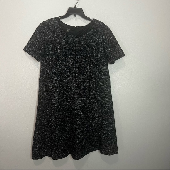 Talbots Tweed Short Sleeve Midi Dress 14WP Black Business Casual Work Church - Picture 1 of 8